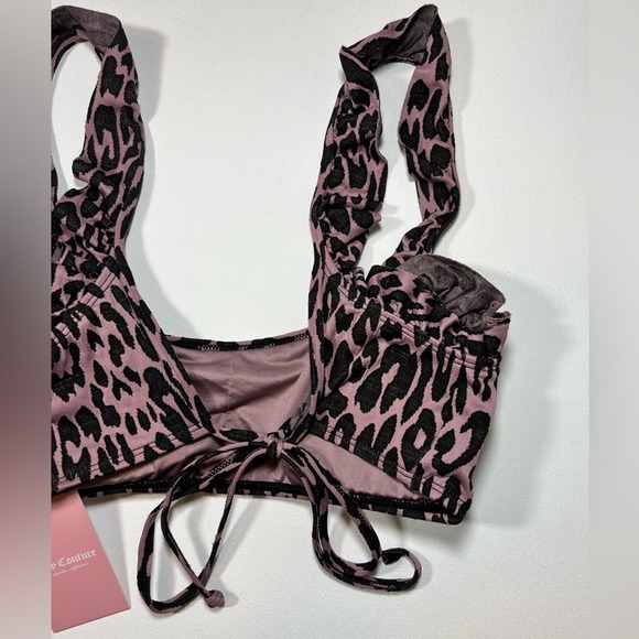 🆕 NWT Juicy Couture Leopard Bikini Swimsuit Bralette Ruffle Tie Back Size Large - Picture 12 of 16
